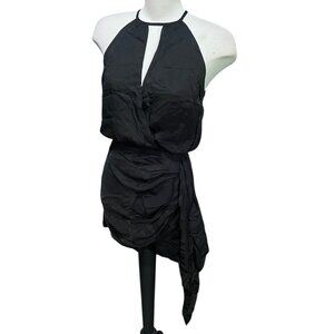 Halara Black Silky Cut Out Mini Dress Sz Small Black Sleeveless Tie Back